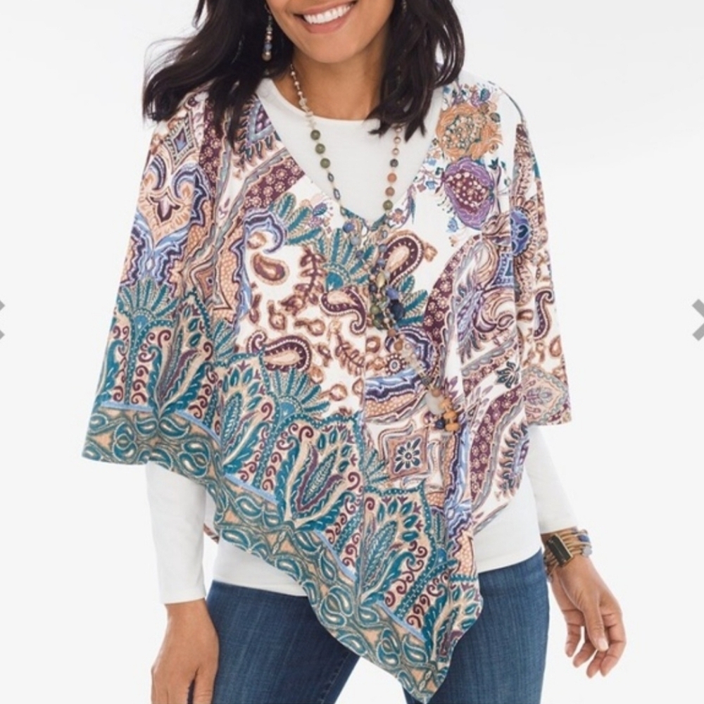 Chico's Poncho Paisley Printed Sueded Cape Size S/M